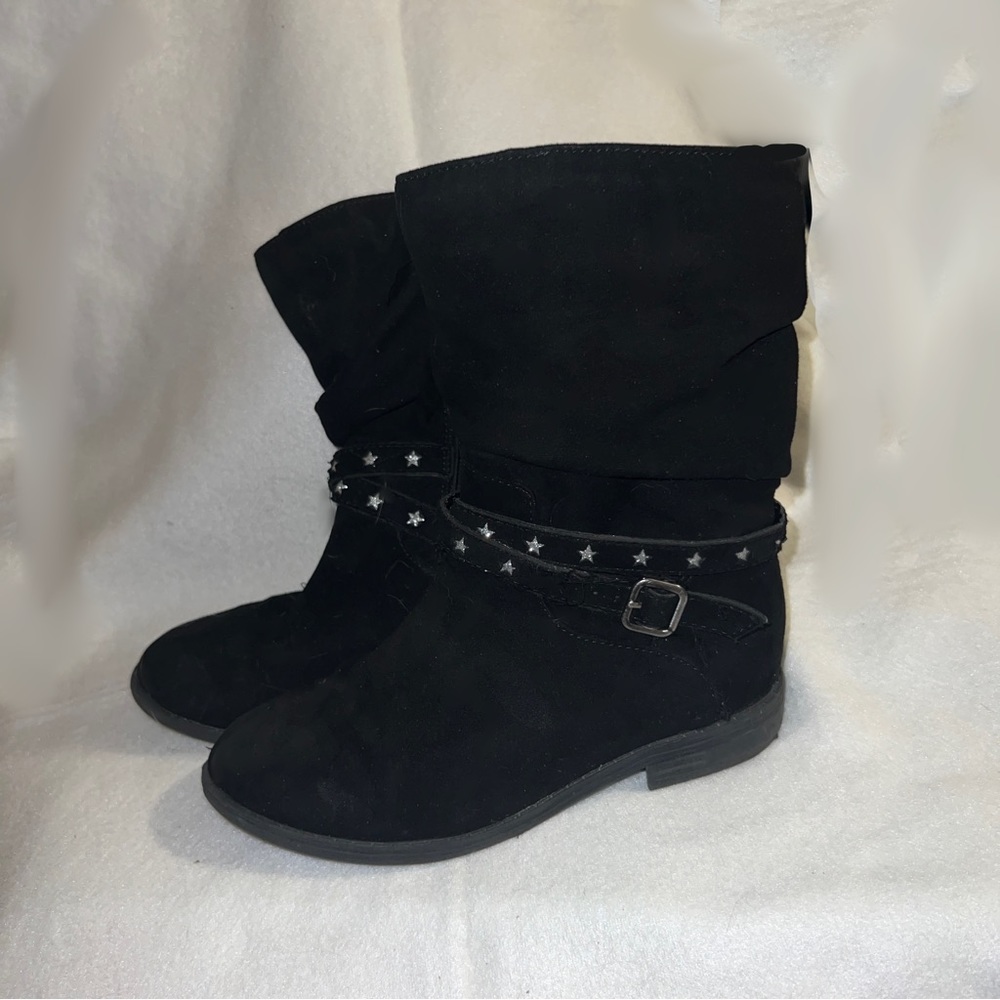 Black slouch boots little girls 12 Wonder Nation stars buckle zip up